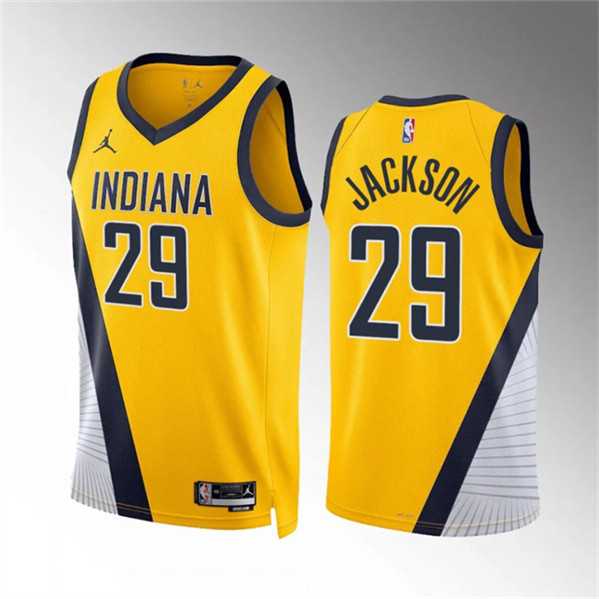 Mens Indiana Pacers #29 Quenton Jackson Yelllow Statement Edition Stitched Basketball Jersey Dzhi->->NBA Jersey
